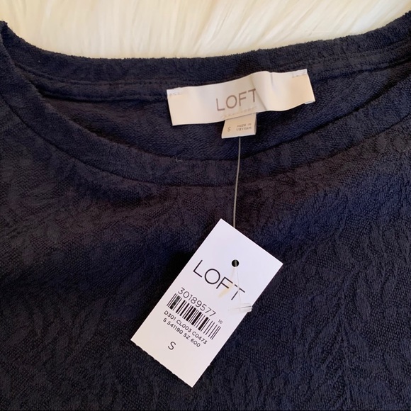 LOFT Lace Puff Sleeve Top Navy Blue - Picture 6 of 7